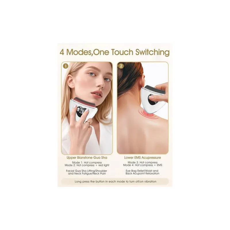 Masaj Facial Electric Gua Sha KIMTAR, EMS cu Încălzire și Vibrații, Piatră Bian Naturală