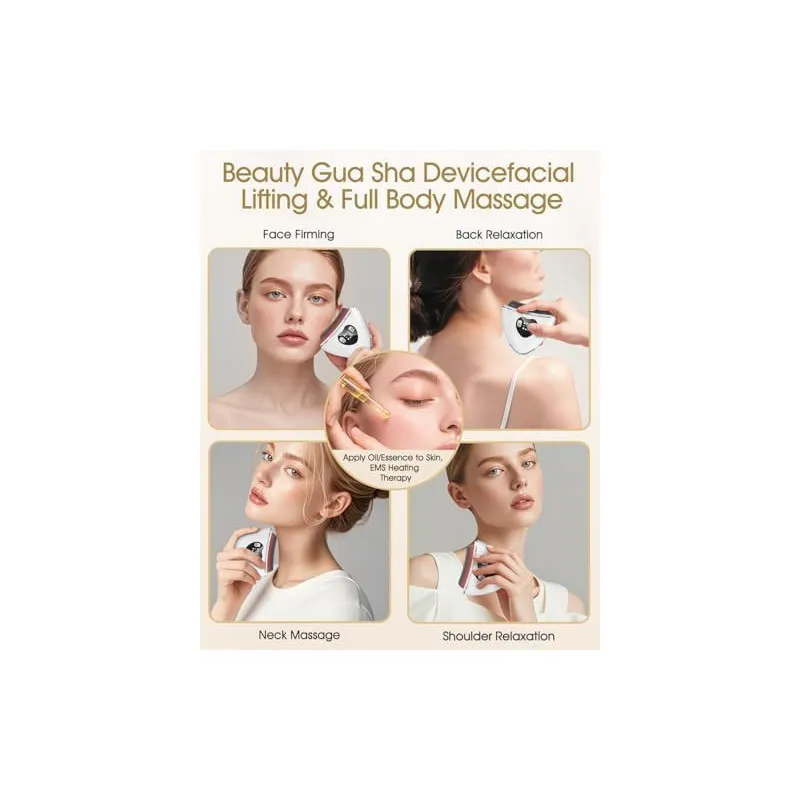 Masaj Facial Electric Gua Sha KIMTAR, EMS cu Încălzire și Vibrații, Piatră Bian Naturală