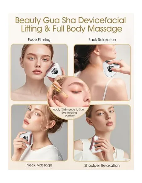 Masaj Facial Electric Gua Sha KIMTAR, EMS cu Încălzire și Vibrații, Piatră Bian Naturală