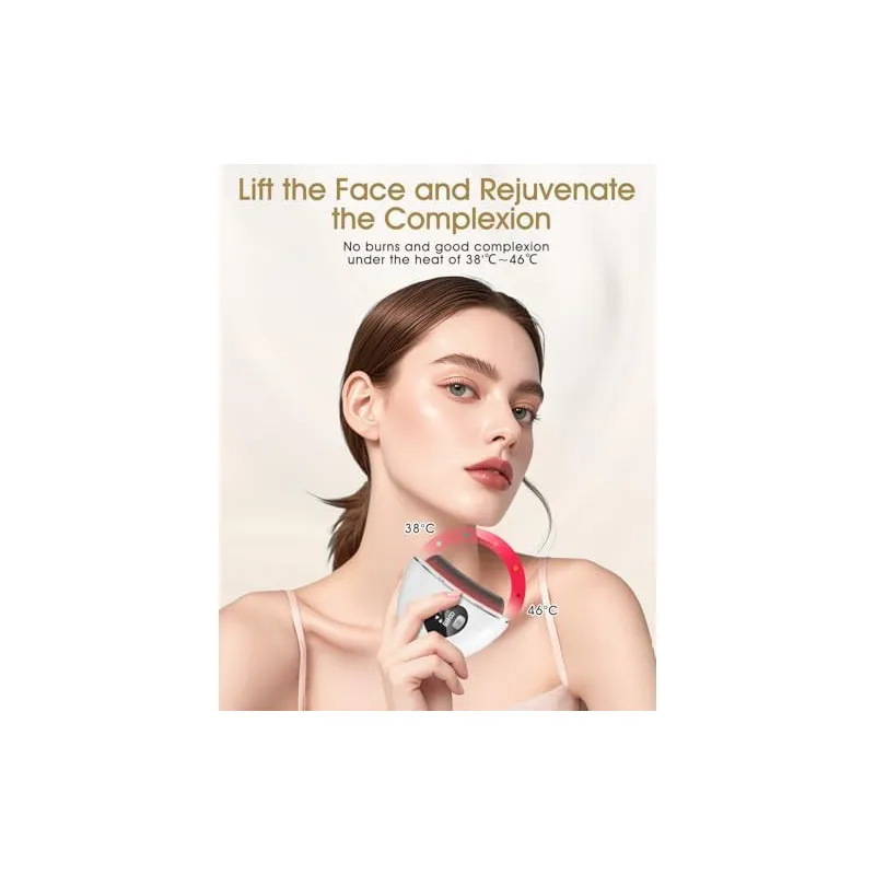 Masaj Facial Electric Gua Sha KIMTAR, EMS cu Încălzire și Vibrații, Piatră Bian Naturală