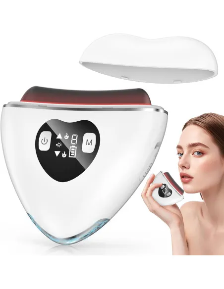 Masaj Facial Electric Gua Sha KIMTAR, EMS cu Încălzire și Vibrații, Piatră Bian Naturală