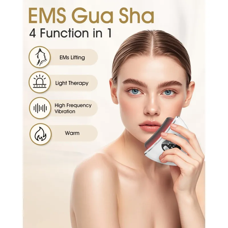 Masaj Facial Electric Gua Sha KIMTAR, EMS cu Încălzire și Vibrații, Piatră Bian Naturală