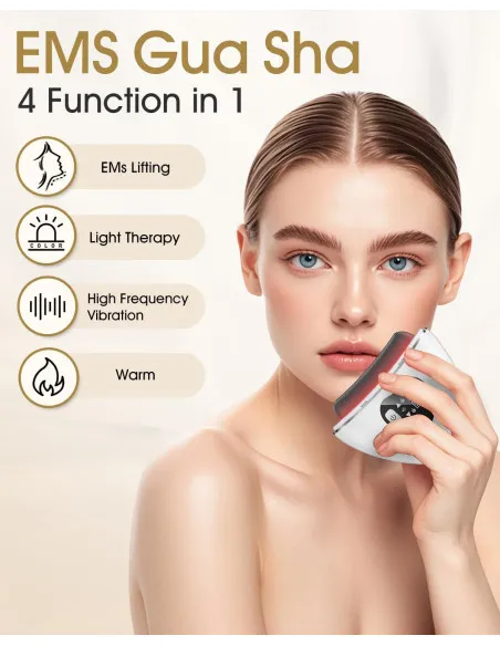 Masaj Facial Electric Gua Sha KIMTAR, EMS cu Încălzire și Vibrații, Piatră Bian Naturală