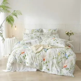 Lenjerie de pat DXHOME Microfibră, 155x220 cm, Model Floral Frunze Verzi, 3 Piese