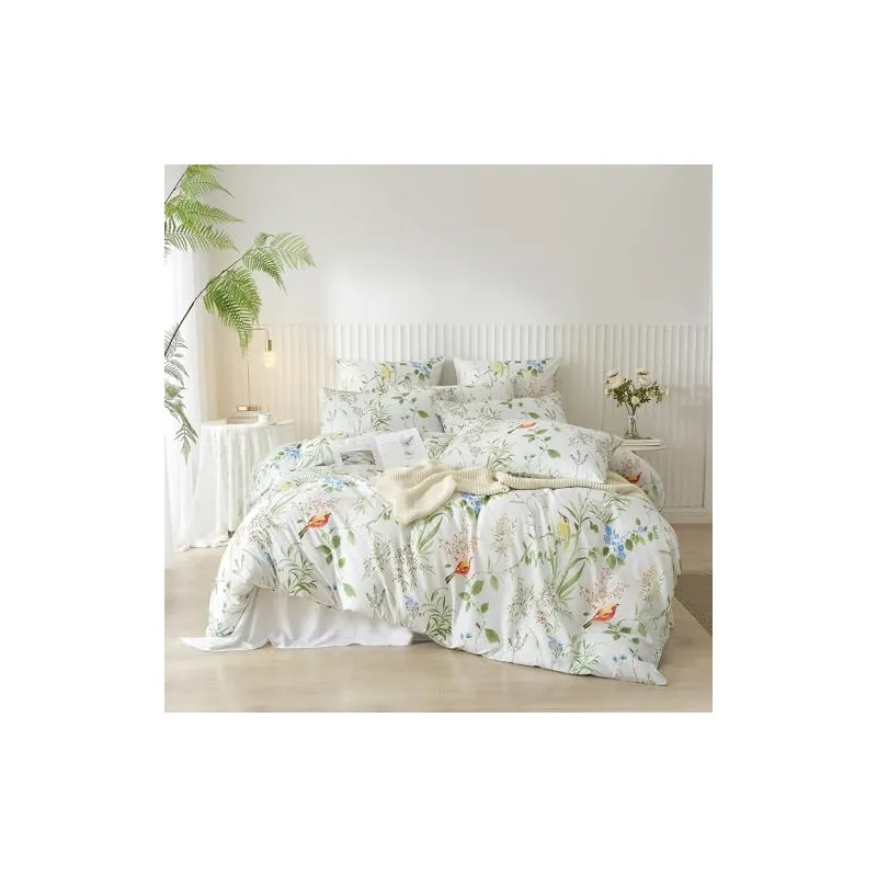 Lenjerie de pat DXHOME Microfibră, 155x220 cm, Model Floral Frunze Verzi, 3 Piese