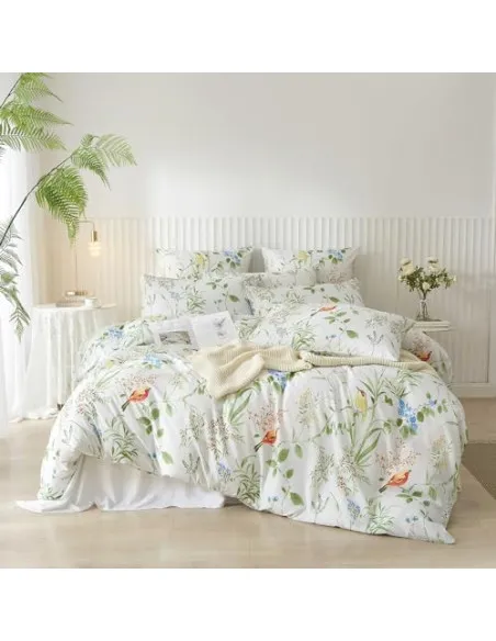 Lenjerie de pat DXHOME Microfibră, 155x220 cm, Model Floral Frunze Verzi, 3 Piese