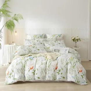 Lenjerie de pat DXHOME Microfibră, 155x220 cm, Model Floral Frunze Verzi, 3 Piese 2
