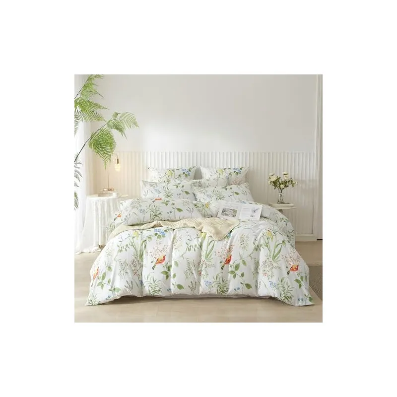 Lenjerie de pat DXHOME Microfibră, 155x220 cm, Model Floral Frunze Verzi, 3 Piese