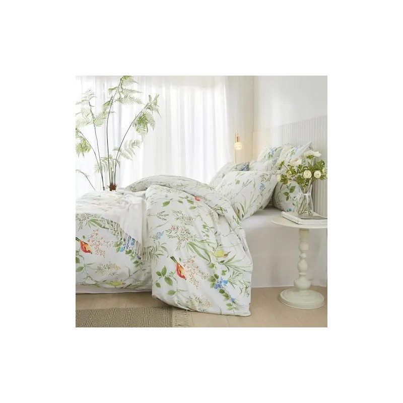 Lenjerie de pat DXHOME Microfibră, 155x220 cm, Model Floral Frunze Verzi, 3 Piese
