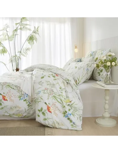 Lenjerie de pat DXHOME Microfibră, 155x220 cm, Model Floral Frunze Verzi, 3 Piese