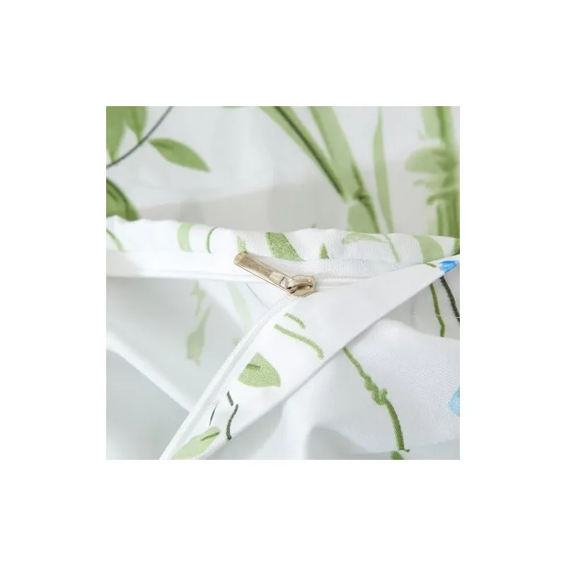 Lenjerie de pat DXHOME Microfibră, 155x220 cm, Model Floral Frunze Verzi, 3 Piese