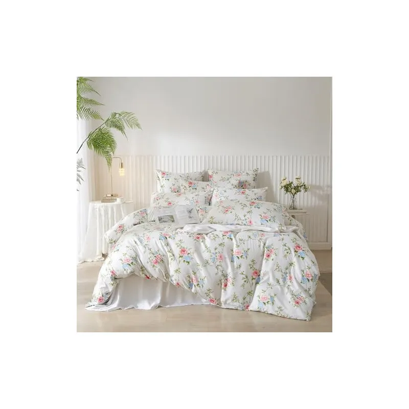Lenjerie de pat DXHOME Microfibră, 155x220 cm, Model Floral Frunze Verzi, 3 Piese
