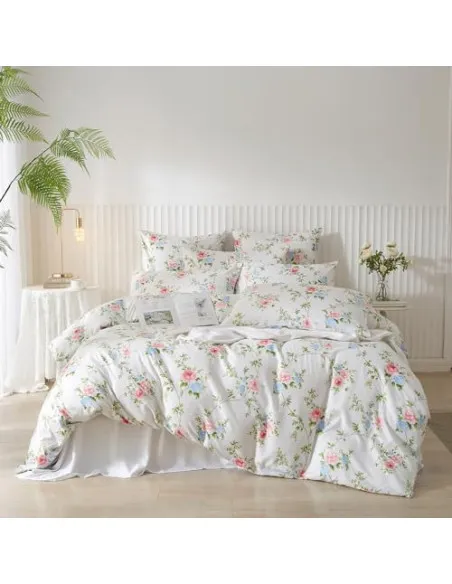 Lenjerie de pat DXHOME Microfibră, 155x220 cm, Model Floral Frunze Verzi, 3 Piese