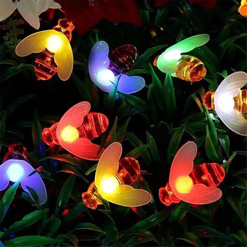 Instalatie solara albinute, 50 led-uri, multicolor, senzor de lumina