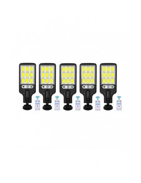 Set 5 x Lampi Solare de Perete cu 72 LED-uri COB, 50W, 3 Moduri de Functionare, Telecomanda, Senzor de Miscare si Lumina