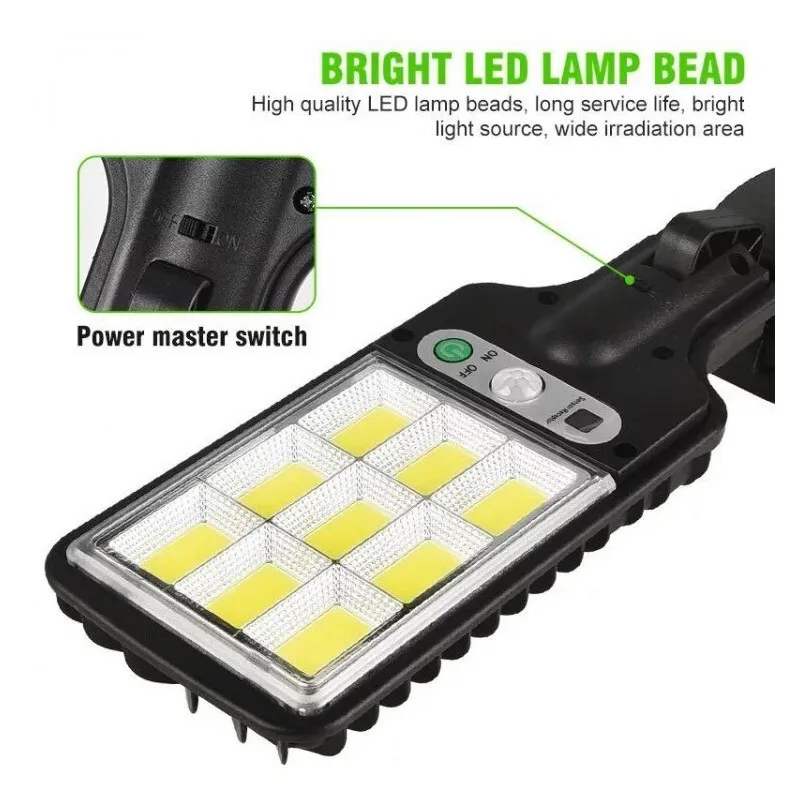 Set 5 x Lampi Solare de Perete cu 72 LED-uri COB, 50W, 3 Moduri de Functionare, Telecomanda, Senzor de Miscare si Lumina
