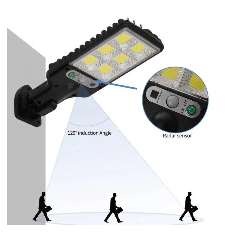 Set 5 x Lampi Solare de Perete cu 72 LED-uri COB, 50W, 3 Moduri de Functionare, Telecomanda, Senzor de Miscare si Lumina