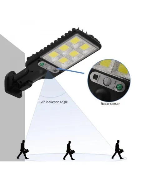Set 5 x Lampi Solare de Perete cu 72 LED-uri COB, 50W, 3 Moduri de Functionare, Telecomanda, Senzor de Miscare si Lumina