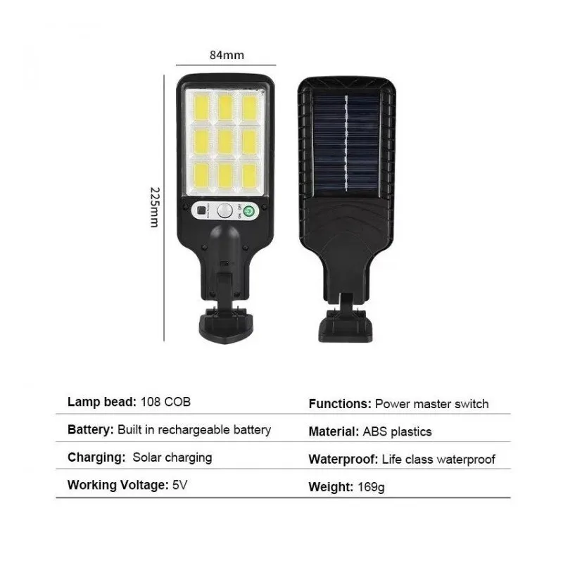 Set 5 x Lampi Solare de Perete cu 72 LED-uri COB, 50W, 3 Moduri de Functionare, Telecomanda, Senzor de Miscare si Lumina