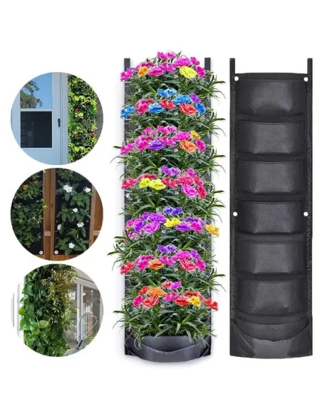 Jardiniera verticala, neagra, cu 6 buzunare, 100 x 30 cm