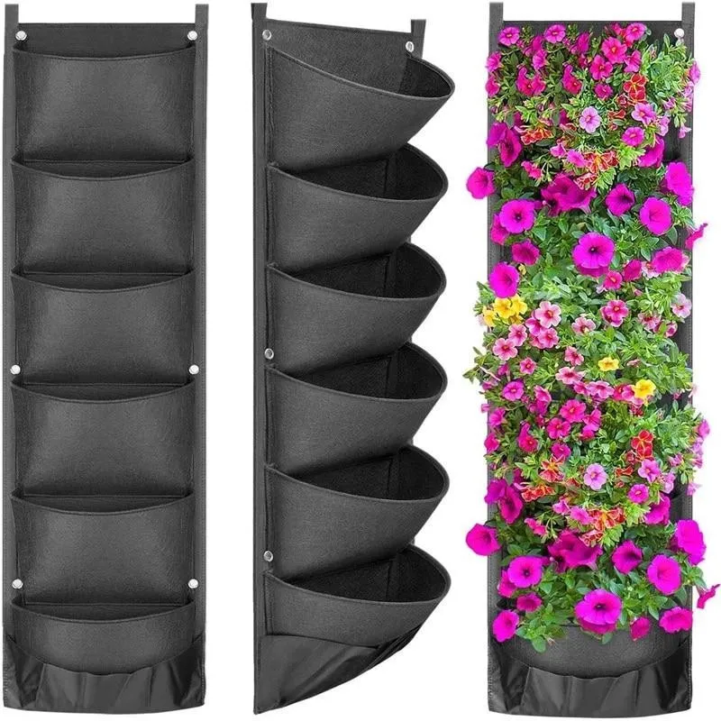 Jardiniera verticala, neagra, cu 6 buzunare, 100 x 30 cm