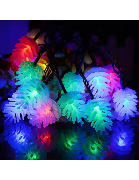 Set 2 x Instalație Solară cu Conuri de Brad, 50 LED-uri Multicolor, 8 Jocuri de Lumini, 5 m