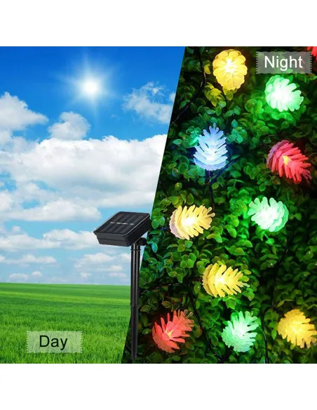 Set 2 x Instalație Solară cu Conuri de Brad, 50 LED-uri Multicolor, 8 Jocuri de Lumini, 5 m