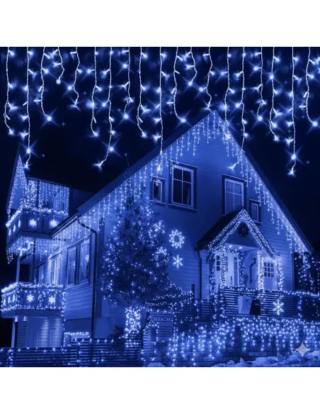 Instalație LED turturi albastru 23.5m, 500 LED flash, exterior premium