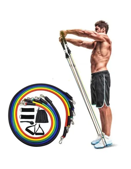 Set benzi elastice pentru exercitii multiple, 11 piese, pentru Sala, Yoga, Pilates, Recuperare, 48" lungime, multicolor