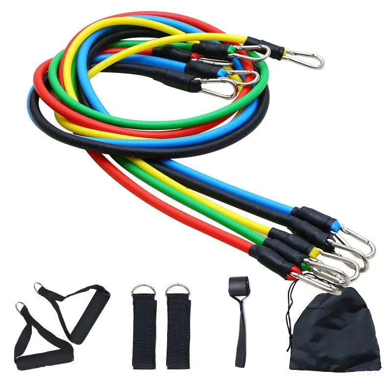 Set benzi elastice pentru exercitii multiple, 11 piese, pentru Sala, Yoga, Pilates, Recuperare, 48" lungime, multicolor