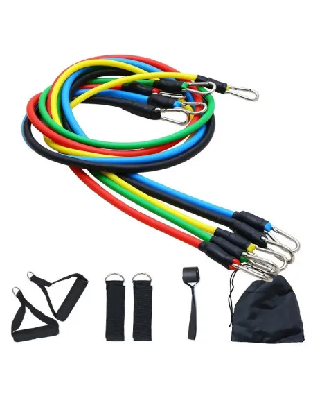 Set benzi elastice pentru exercitii multiple, 11 piese, pentru Sala, Yoga, Pilates, Recuperare, 48" lungime, multicolor
