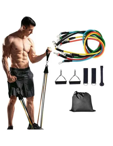 Set benzi elastice pentru exercitii multiple, 11 piese, pentru Sala, Yoga, Pilates, Recuperare, 48" lungime, multicolor