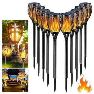 Set 4 x Lampa solara tip torta cu efect flacara falsa, marime medie, 61 cm, IP65, rezistente la intemperii 2