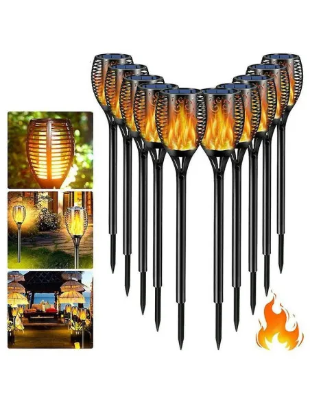 Set 4 x Lampa solara tip torta cu efect flacara falsa, marime medie, 61 cm, IP65, rezistente la intemperii