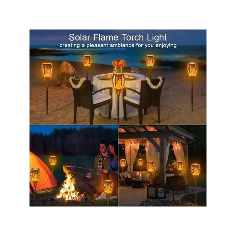 Set 4 x Lampa solara tip torta cu efect flacara falsa, marime medie, 61 cm, IP65, rezistente la intemperii