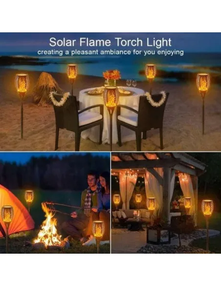 Set 4 x Lampa solara tip torta cu efect flacara falsa, marime medie, 61 cm, IP65, rezistente la intemperii