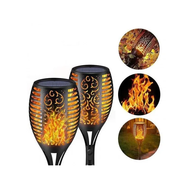 Set 4 x Lampa solara tip torta cu efect flacara falsa, marime medie, 61 cm, IP65, rezistente la intemperii