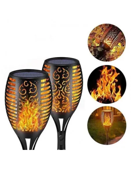 Set 4 x Lampa solara tip torta cu efect flacara falsa, marime medie, 61 cm, IP65, rezistente la intemperii