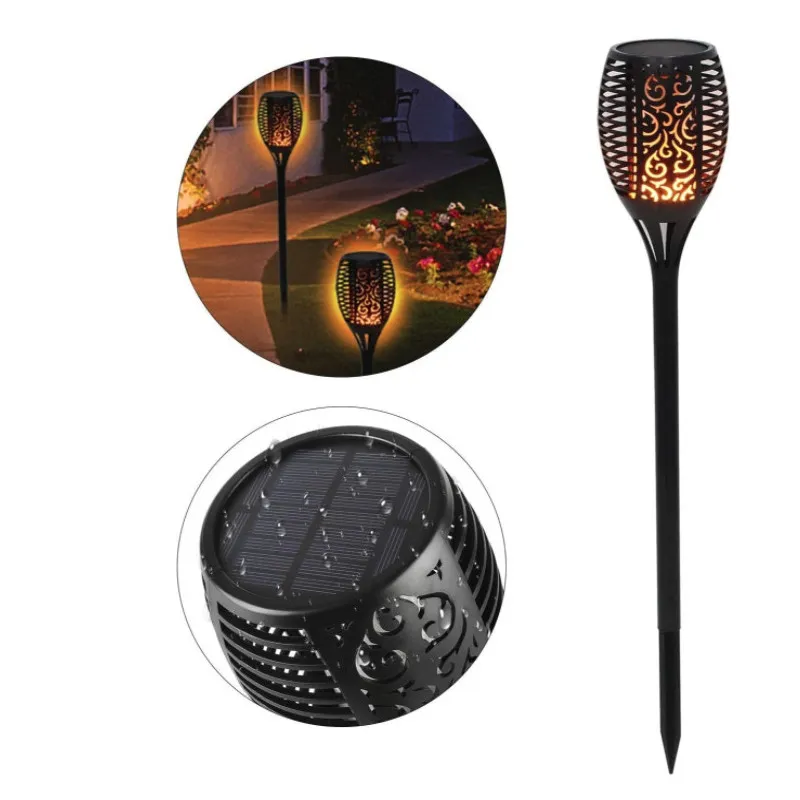 Set 4 x Lampa solara tip torta cu efect flacara falsa, marime medie, 61 cm, IP65, rezistente la intemperii