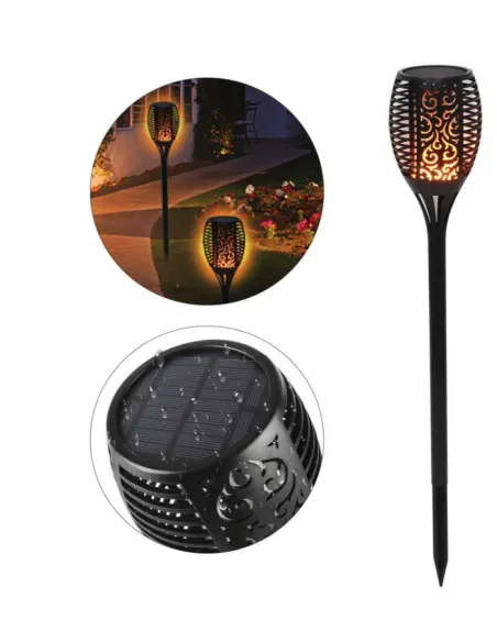 Set 4 x Lampa solara tip torta cu efect flacara falsa, marime medie, 61 cm, IP65, rezistente la intemperii