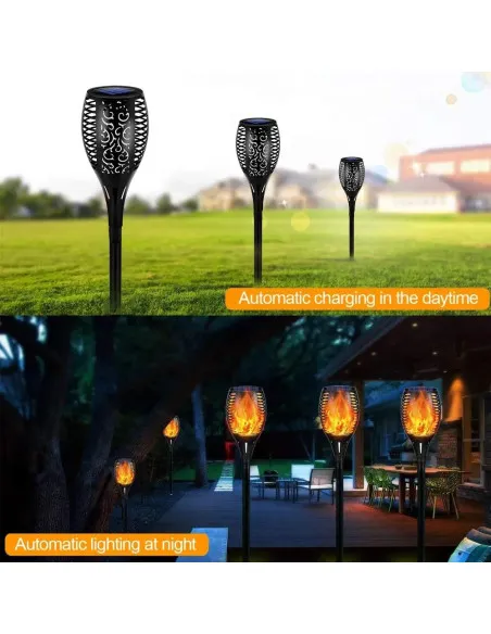 Set 4 x Lampa solara tip torta cu efect flacara falsa, marime medie, 61 cm, IP65, rezistente la intemperii