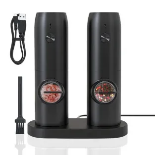 Set 2 rasnite electrice pentru sare si piper, cu baza de incarcare si cablu USB