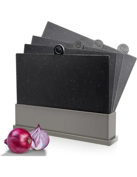 MASTERTOP Set 4 Tocătoare Plastic cu Suport | BPA Free