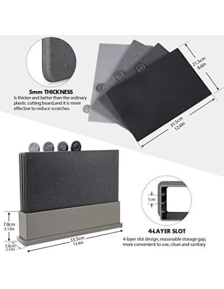 MASTERTOP Set 4 Tocătoare Plastic cu Suport | BPA Free