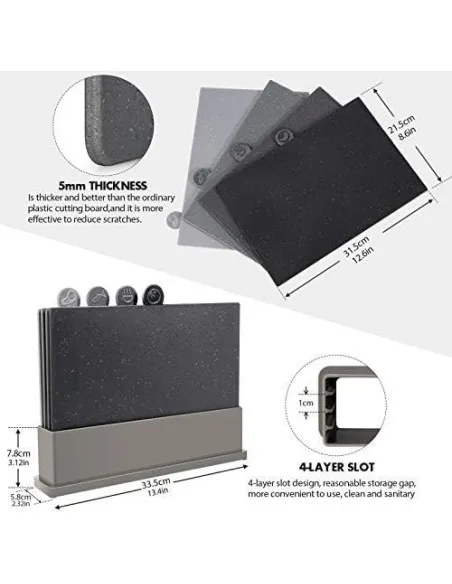 MASTERTOP Set 4 Tocătoare Plastic cu Suport | BPA Free