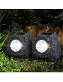 Set 2 Lămpi Solare Piatră Decorative, LED, Senzor Lumină