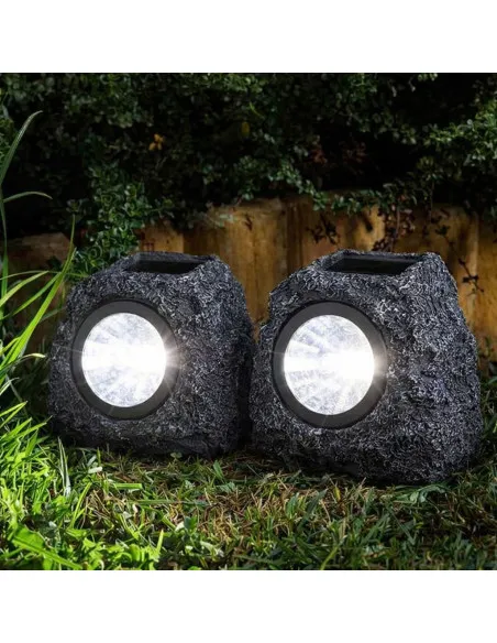 Set 2 Lămpi Solare Piatră Decorative, LED, Senzor Lumină