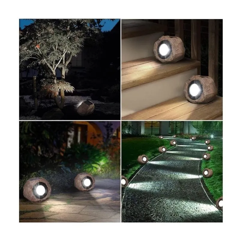 Set 2 Lămpi Solare Piatră Decorative, LED, Senzor Lumină