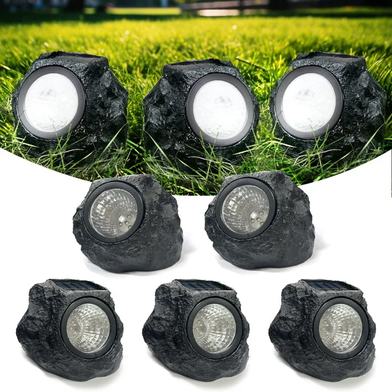 Set 2 Lămpi Solare Piatră Decorative, LED, Senzor Lumină