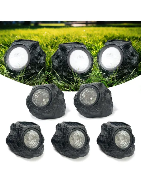 Set 2 Lămpi Solare Piatră Decorative, LED, Senzor Lumină